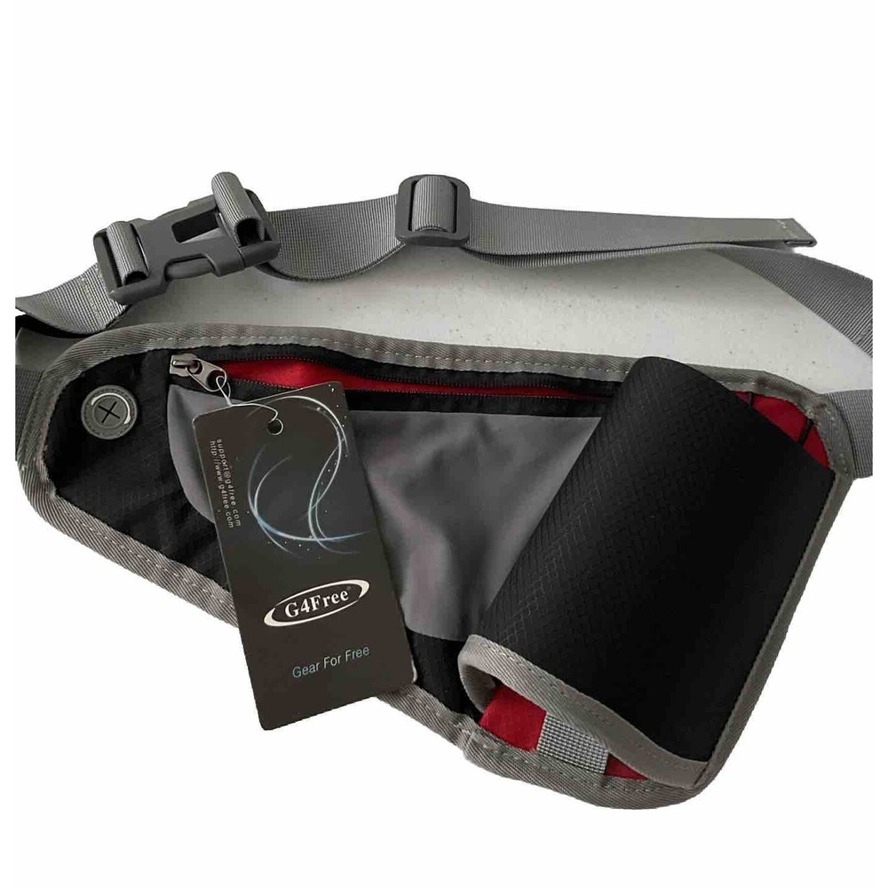 G4Free Running Hydration Belt Waist Pack Water Bottle Holder Zip Pockets Grey